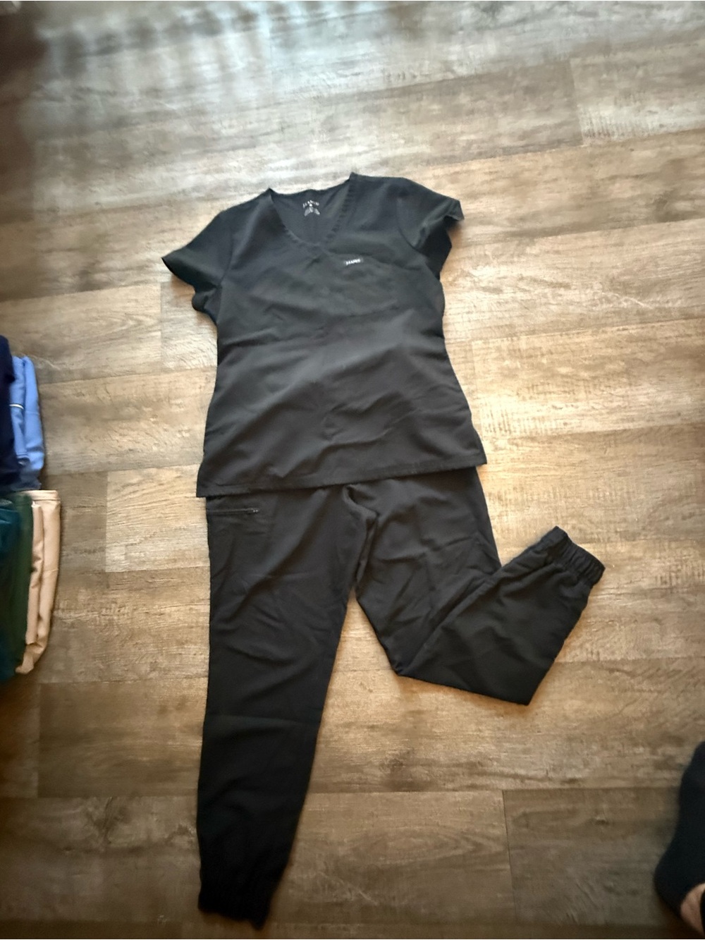 Jaanuu Black V-Neck Scrub Set - Top & Jogger Pants